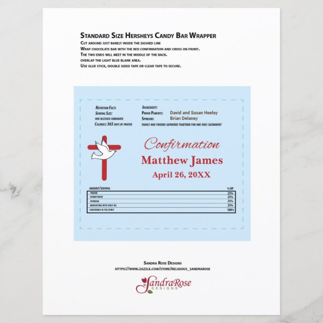 Lámina Confirmación Hershey Candy Bar Wrapper Cruz Roja (Anverso)