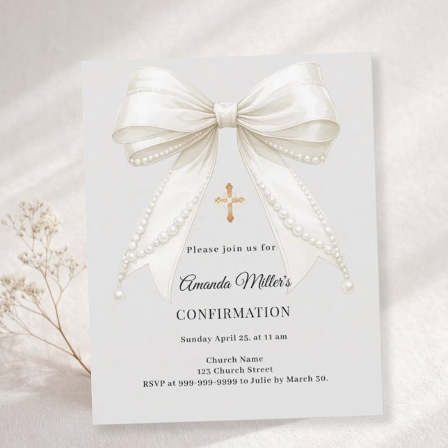 Lámina Confirmation bow ivory pearls girl gray invitation (Subido por el creador)
