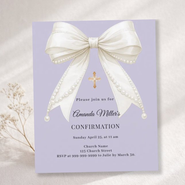 Lámina Confirmation bow ivory pearls lavender invitation (Subido por el creador)