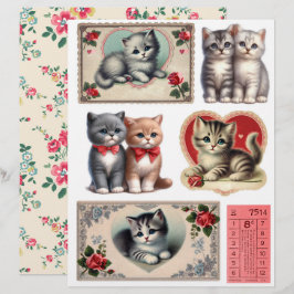 Lámina Conjunto de efímera gatitos estilo vintage y recor