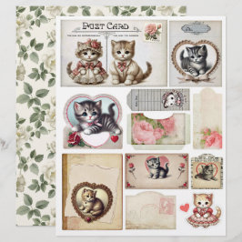 Lámina Conjunto de gatitos de estilo vintage y efímera