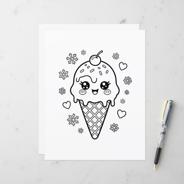 Lámina Cono de helado kawaii para colorear (Anverso/Reverso In Situ)