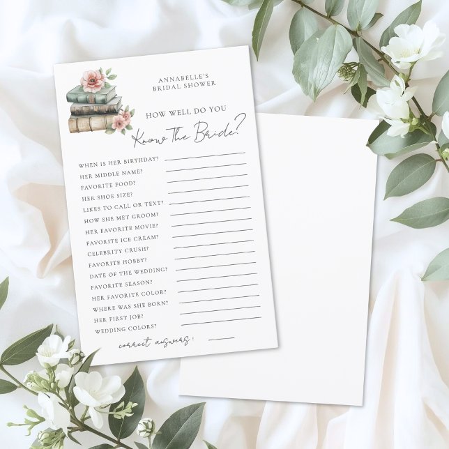 Lámina Conoce a la Novia Libro Juego para la Fiesta de De (Know The Bride Book Bridal Shower Game)