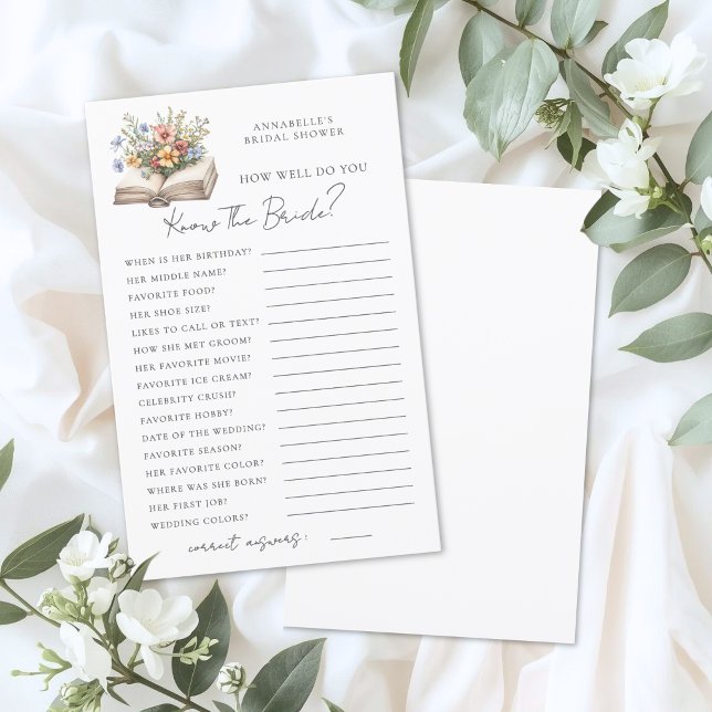 Lámina Conoce a la Novia Libro Juego para la Fiesta de De (Know The Bride Book Bridal Shower Game)