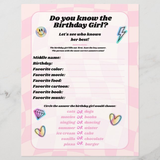 Lámina ¿Conoce el juego del Fiesta Chica de cumpleaños? (Anverso)