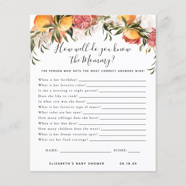 Lámina Conocer a la mami | Juego Baby Shower (Anverso)