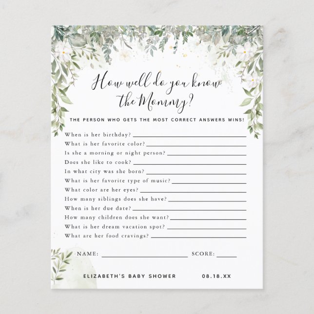 Lámina Conocer a la mami | Juego Baby Shower (Anverso)