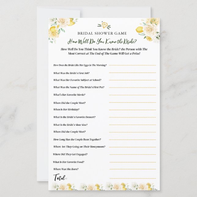 Lámina ¿Conoces a la Novia? Divertido Juego para la Fiest (Anverso)