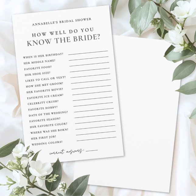 Lámina ¿Conoces a la Novia Juego de Despedida de Soltera (How Well Do You Know The Bride Bridal Shower Game )