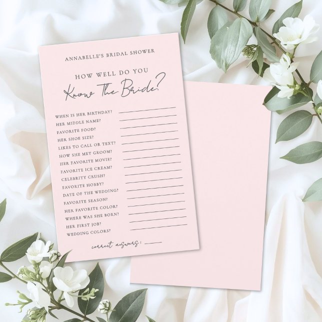 Lámina ¿Conoces a la Novia? Juego para Despedida de Solte (Do You Know The Bride Pink Bridal Shower Game)