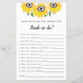Lámina Conozca a la novia Bridal Shower Game Sunflower
