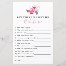 Lámina Conozca a la novia Bridal Shower Game Tea Fiesta