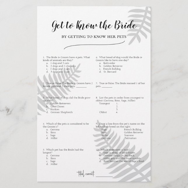 Lámina Conozca a la novia conociendo a sus Mascotas (Anverso)