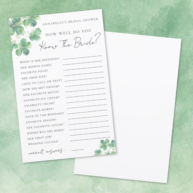 Lámina Conozca a la novia Shamrock Shower (Knows The Bride Shamrock Bridal Shower)