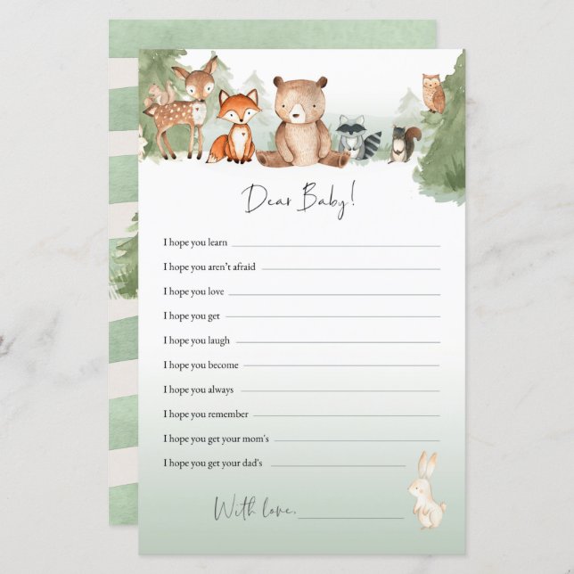 Lámina Consejo de Baby Shower de Woodland Querido Bebé (Anverso / Reverso)
