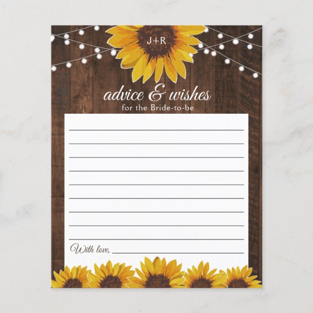 Lámina Consejo de Bodas de Monograma Rústico de girasoles (Anverso)
