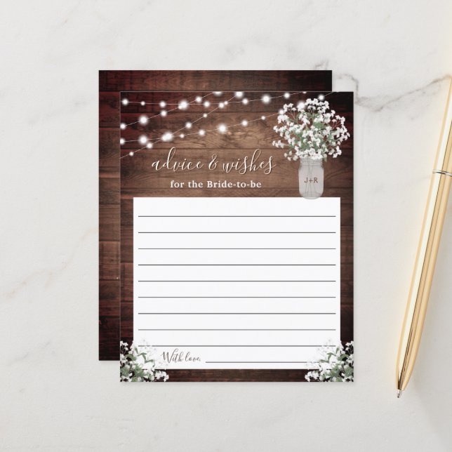 Lámina Consejo de Bodas en Monograma Rústico Mason Jar Li (Anverso/Reverso In Situ)