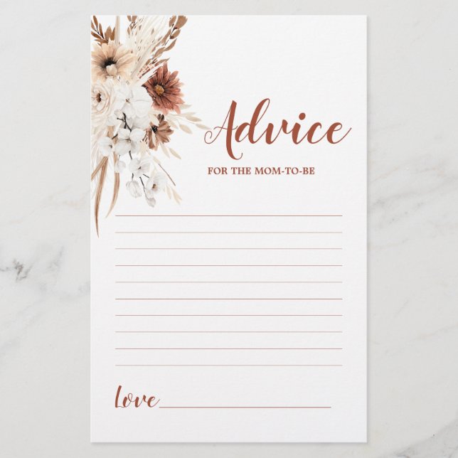 Lámina Consejo de Boho Terracotta Pampas para que mamá se (Anverso)