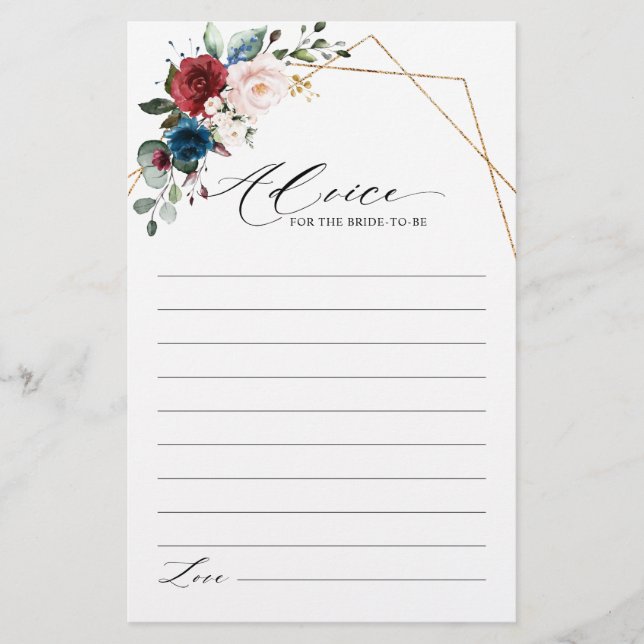 Lámina Consejo de ducha de novia floral de la Marina de B (Anverso)