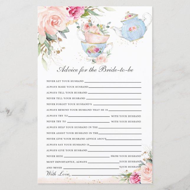 Lámina Consejo de Fiesta de té floral para que la novia f (Anverso)