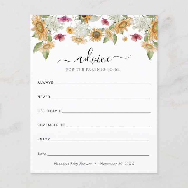 Lámina Consejo de girasoles para los futuros padres (Anverso)