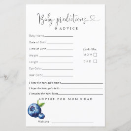 Lámina Consejo de predicciones de Baby Shower de Blueberr