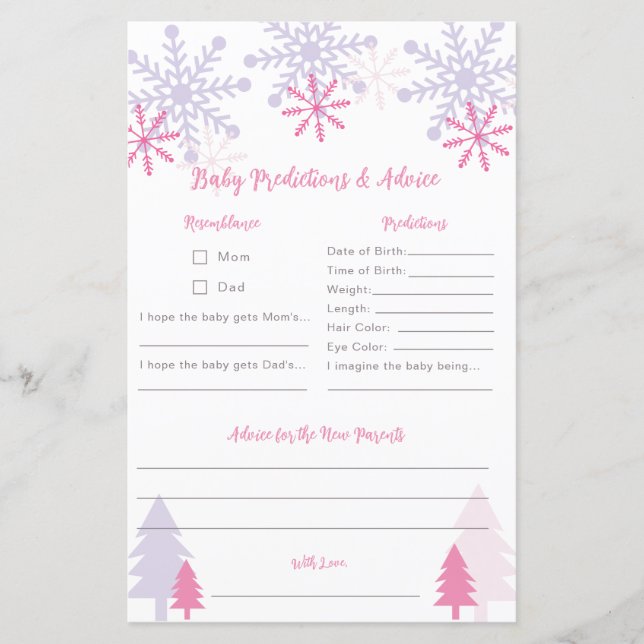 Lámina Consejo de Predicciones de Invierno de Baby Shower (Anverso)