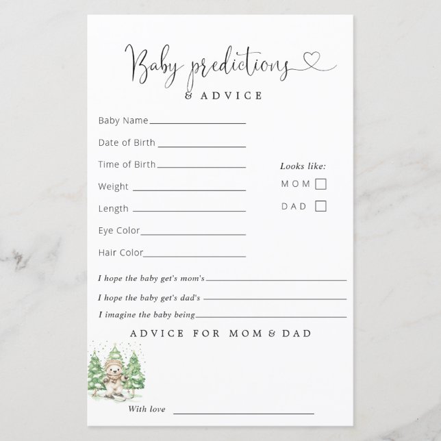 Lámina Consejo De Predicciones De Invierno Para El Esquí  (Anverso)