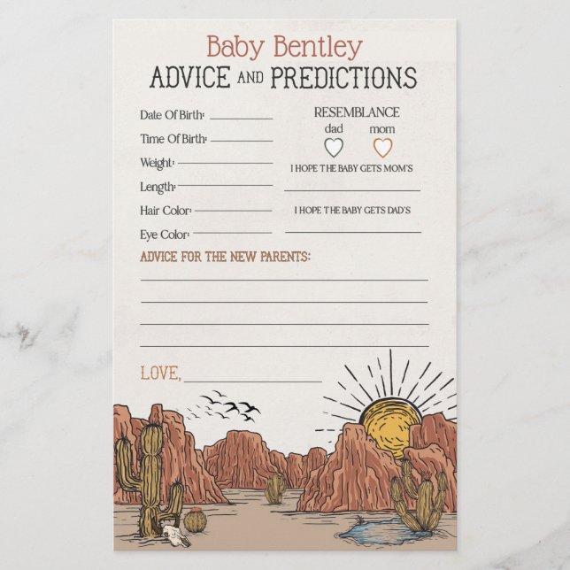 Lámina Consejo de predicciones de Wild West Rodeo para la (Anverso)