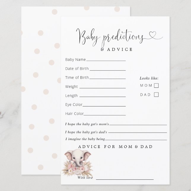 Lámina Consejo de Predicciones del Chica del Elefante Ros (Anverso / Reverso)