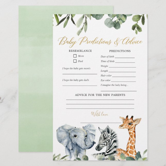 Lámina Consejo de predicciones para bebés de animales de  (Anverso / Reverso)