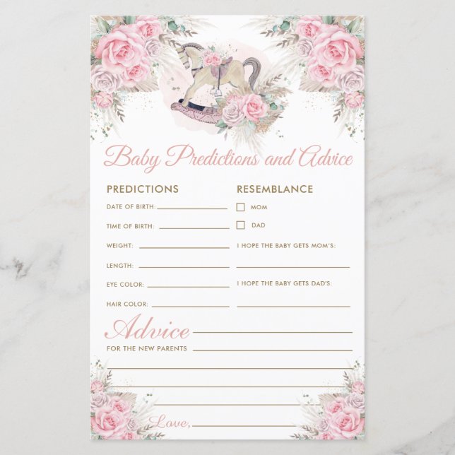 Lámina Consejo de Predicciones para Bebés Pampas Rosa (Anverso)
