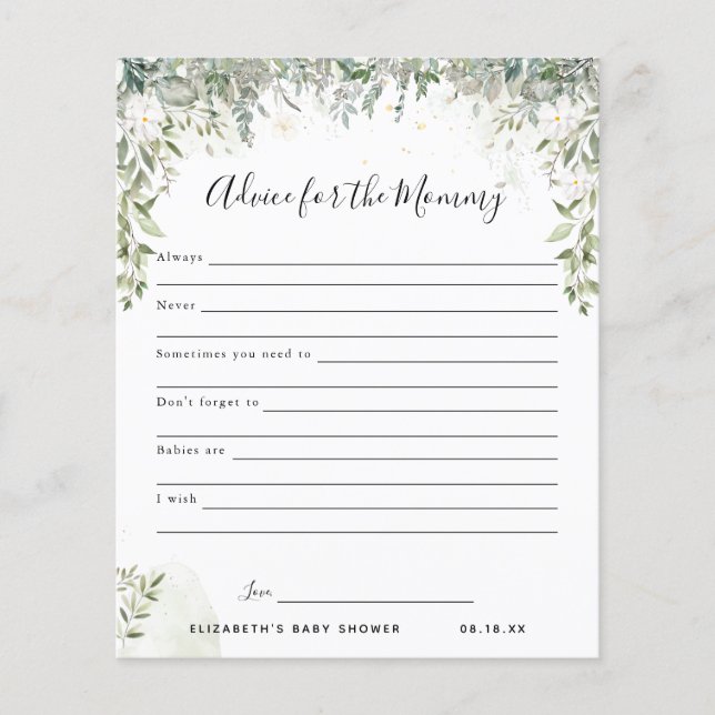 Lámina Consejo para la mamá | Juego Baby Shower (Anverso)