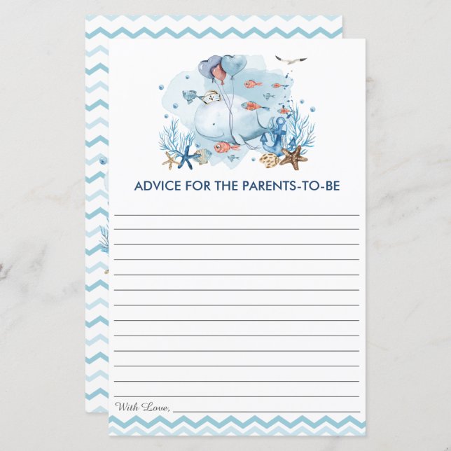 Lámina Consejos de Baby Shower de ballena azul para padre (Anverso / Reverso)