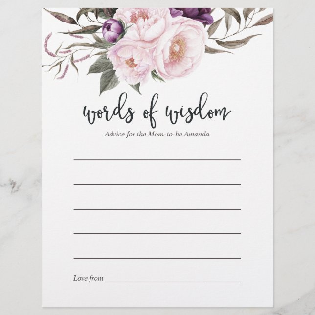 Lámina Consejos de Baby Shower de terciopelo profundo par (Anverso)