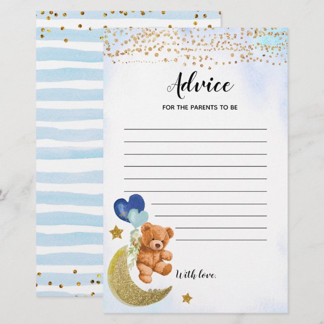 Lámina Consejos De Baby Shower Para Padres De Blue Bearly (Anverso / Reverso)