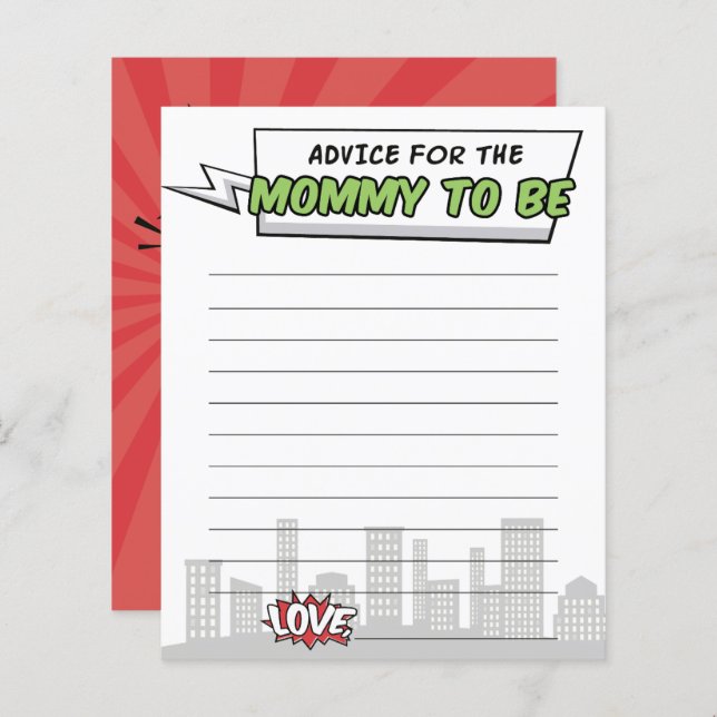 Lámina Consejos de Baby Shower para superhéroes de histor (Anverso / Reverso)