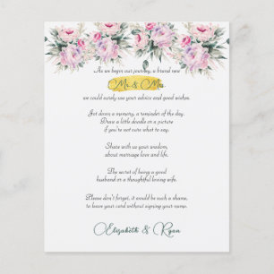 Lámina Consejos de bodas Buenos deseos Peonies rosados y