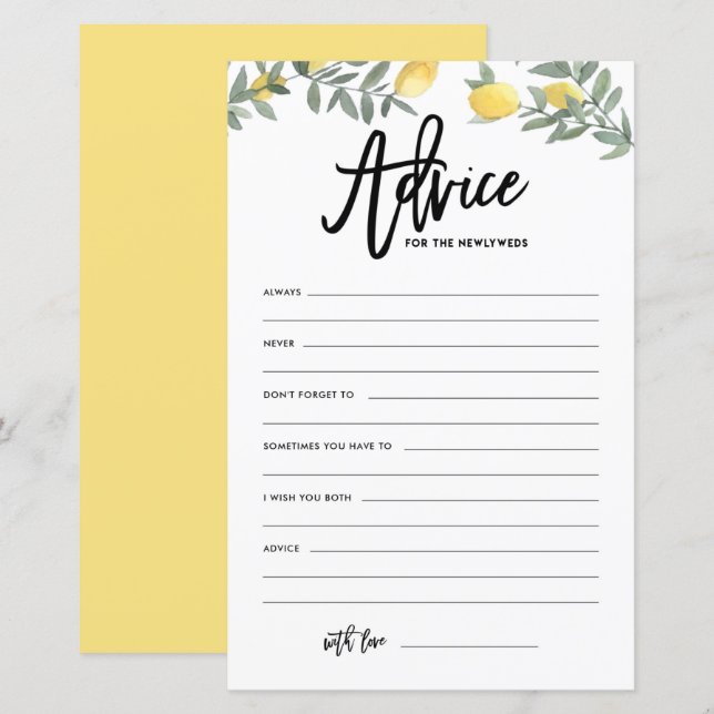 Lámina Consejos de Boho Lemon para los Bodas recién casad (Anverso / Reverso)