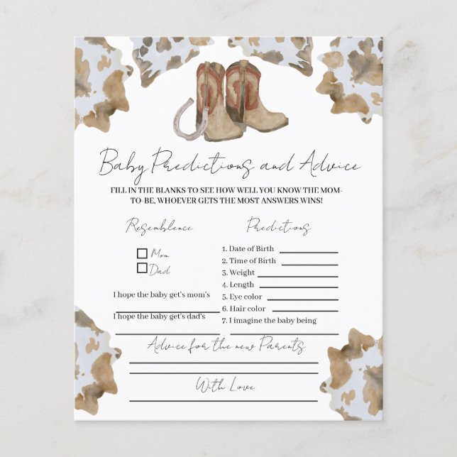 Lámina Consejos de Cowboy para un nuevo juego de padres. (Anverso)