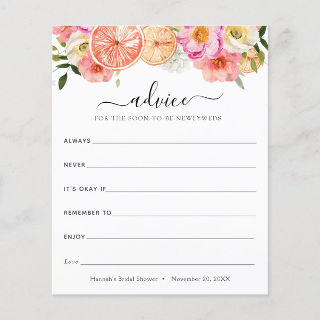 Lámina Consejos de flores de cítricos rosados para recién (Anverso)