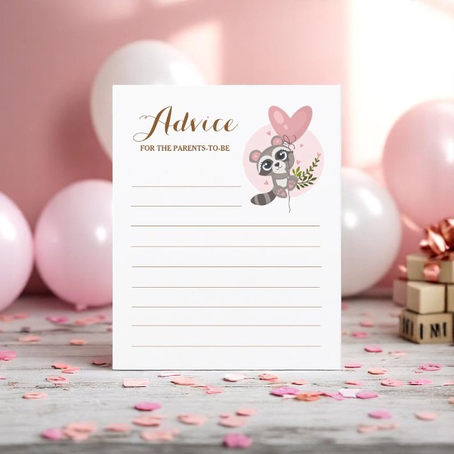 Lámina Consejos De Juego De Raccoon Para Padres (Cute Raccoon Baby Shower Game Advice For Parents)