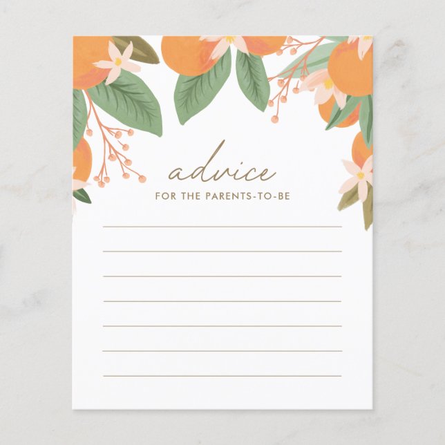 Lámina Consejos para el juego de Baby Shower Citrus para  (Anverso)