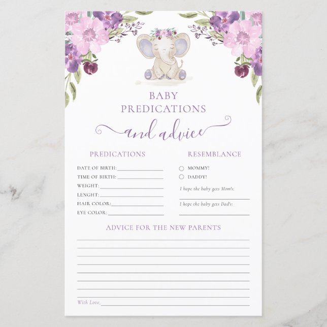 Lámina Consejos para el juego de Baby Shower de los padre (Anverso)