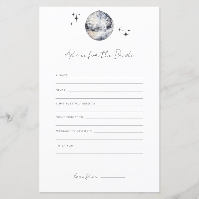 Lámina Consejos Para El Juego De Ducha Bridal Ball Bridal (Anverso)