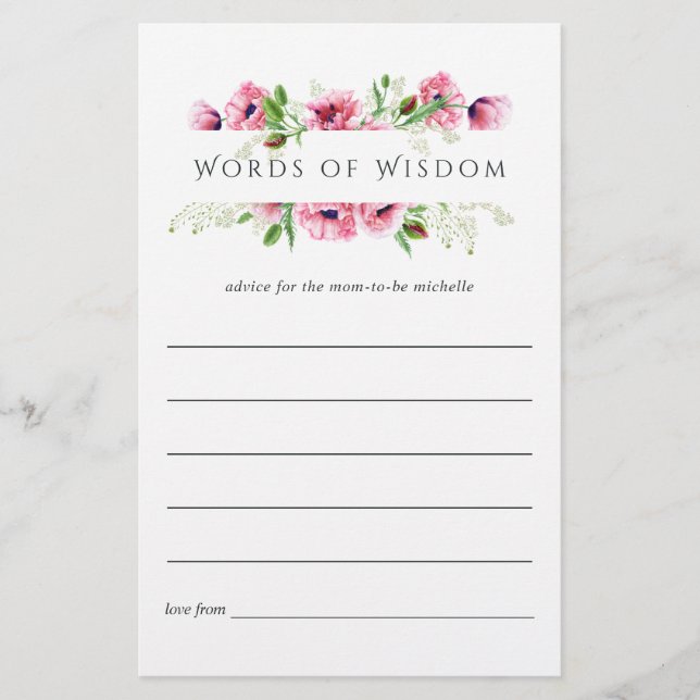 Lámina Consejos para la despedida de soltera con amapolas (Anverso)