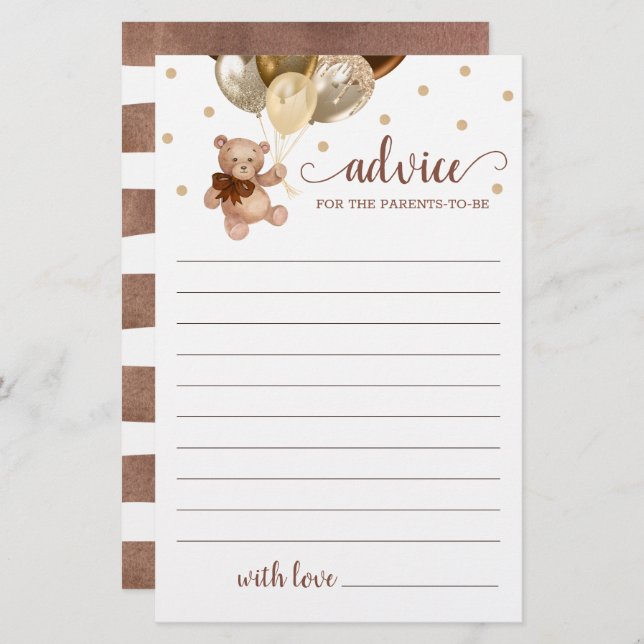 Lámina Consejos para los padres Baby Shower Teddy Bear (Anverso / Reverso)