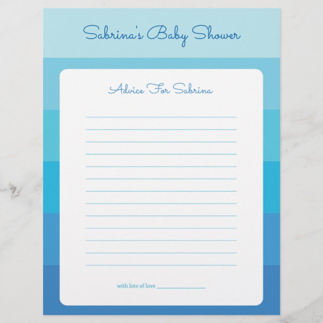 Lámina Consejos para mamá de ser azul Ombre Baby Shower (Anverso)