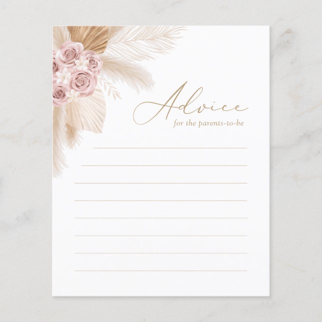 Lámina Consejos para padres Boho Pampas Grass Baby Shower (Anverso)