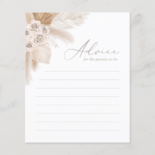 Lámina Consejos para padres Boho Pampas Grass Baby Shower (Anverso)